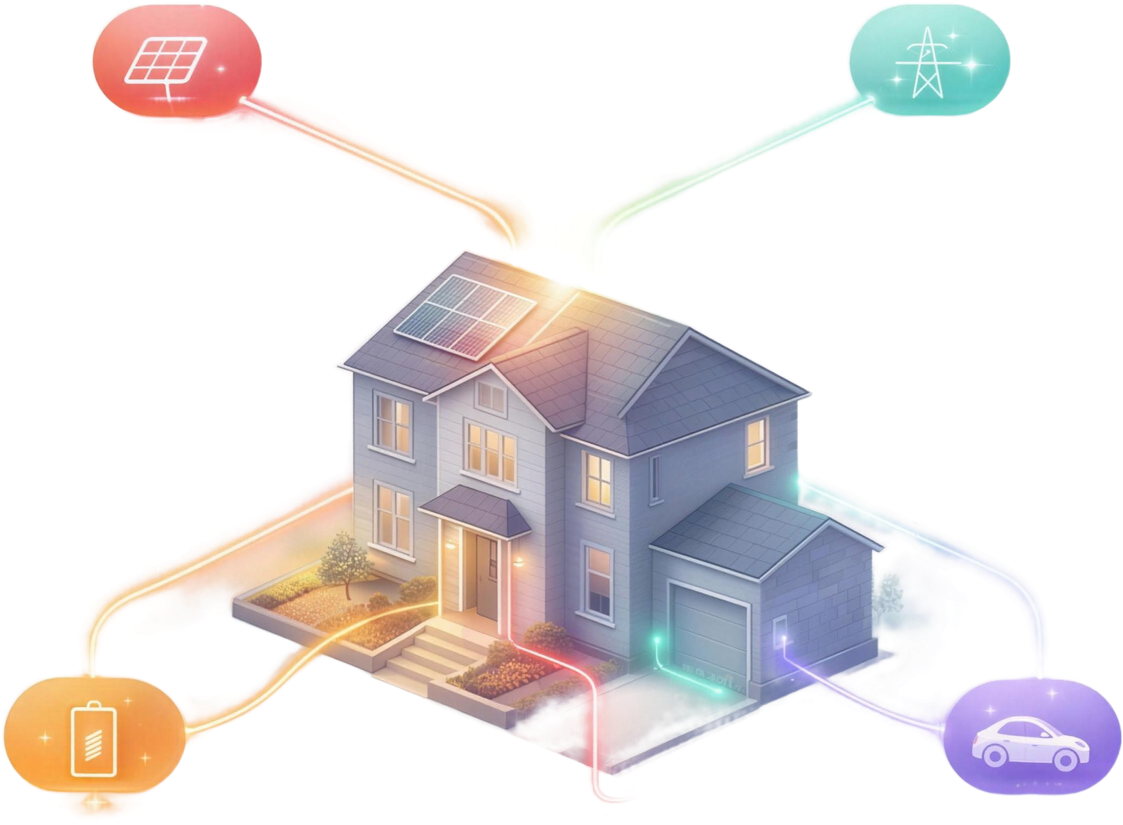 Slimme woning met zonnepanelen, thuisbatterij, laadpaal en het net verbonden via Smart-E-Grid
