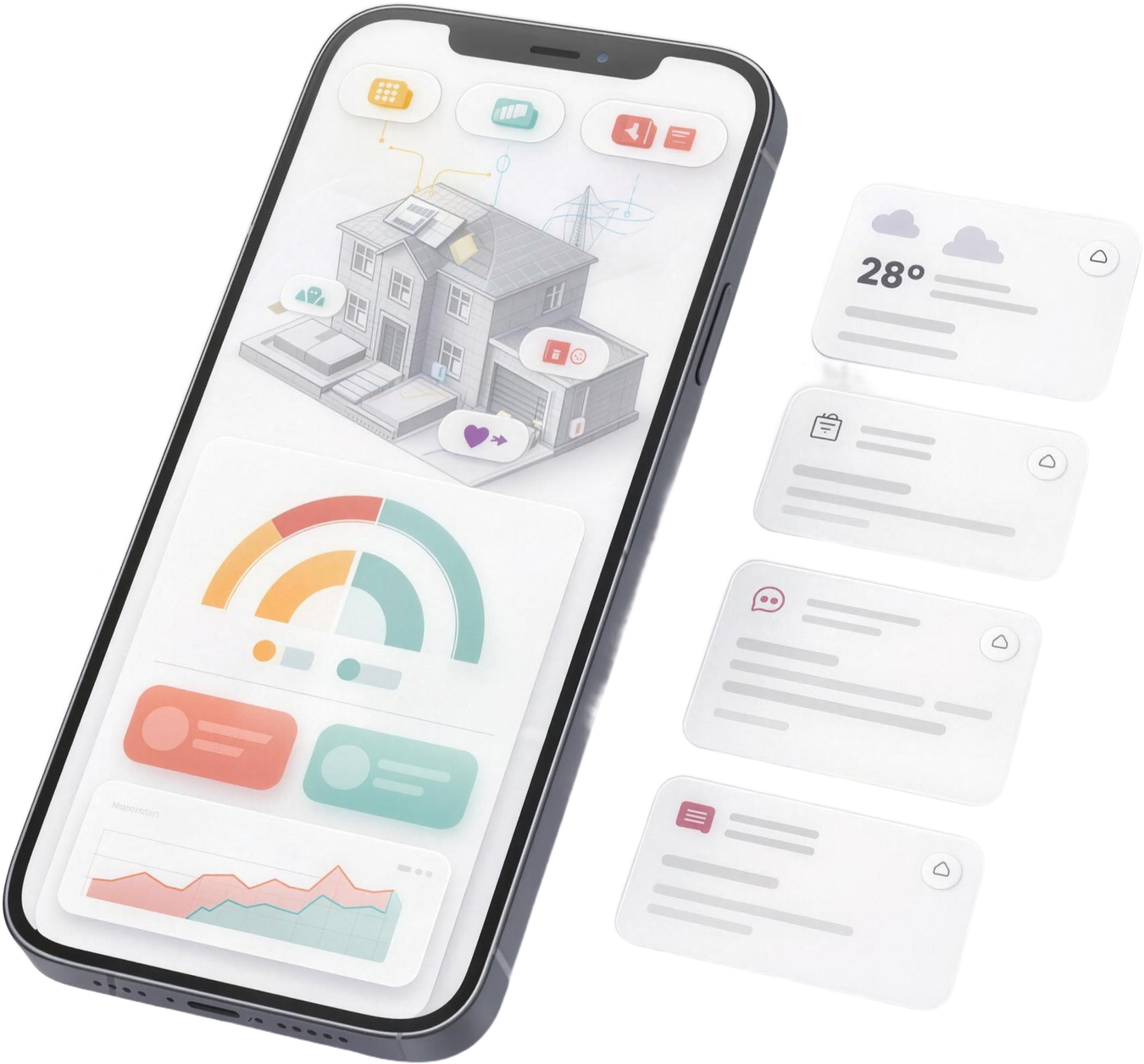 Smart-E-Grid app op een telefoon met live inzicht in opwek, verbruik en besparing